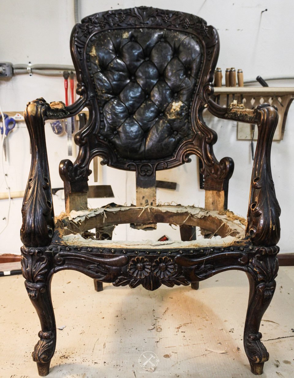 Before 19th century leather chair restoration