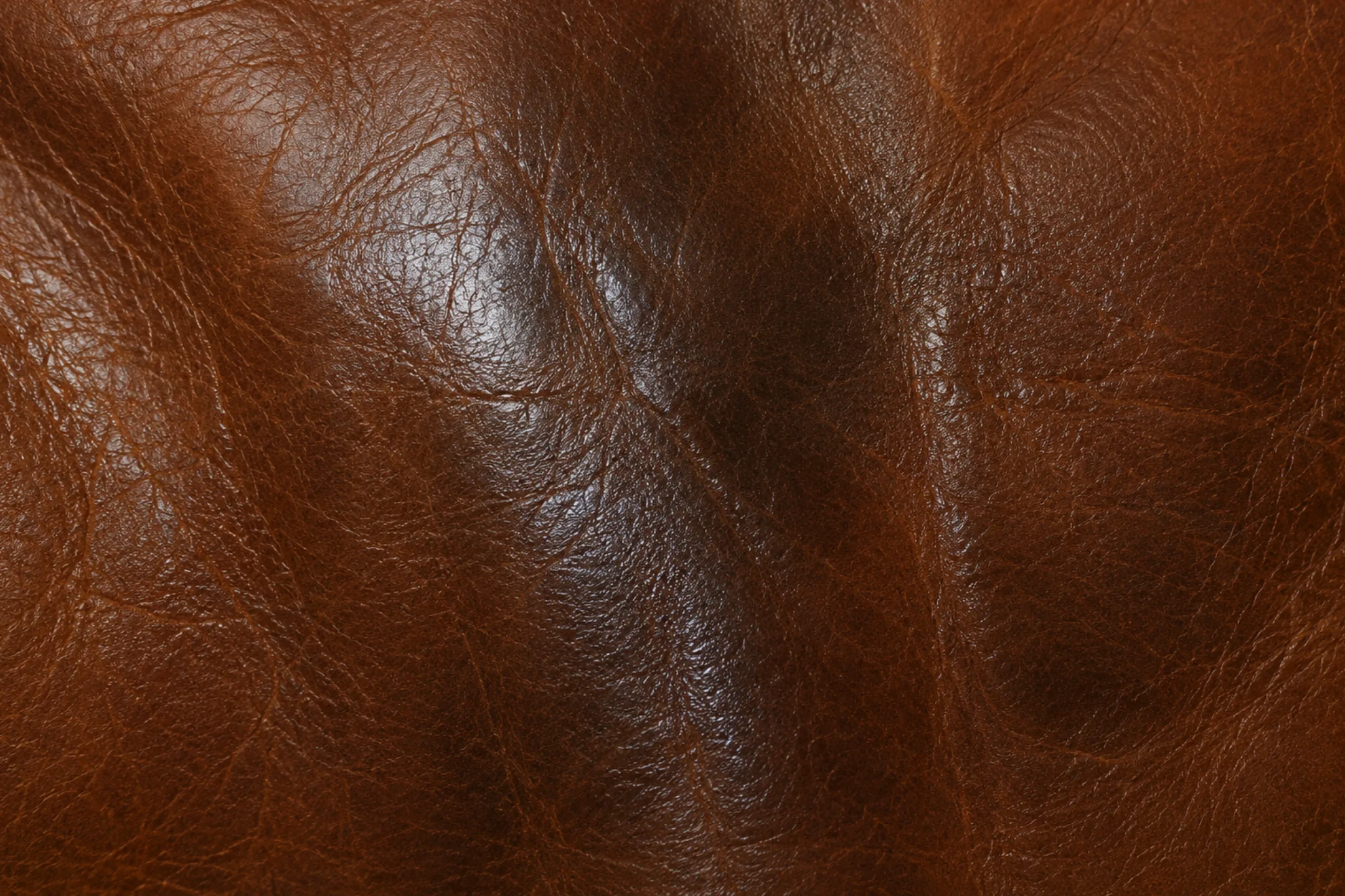 Darkened shiny patch on an aniline leather headrest where body oils have soaked into the hide
