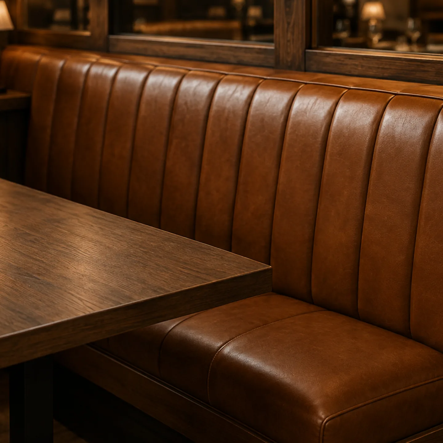 A banquette bay cleared and ready for a replacement leather panel to be fitted in place