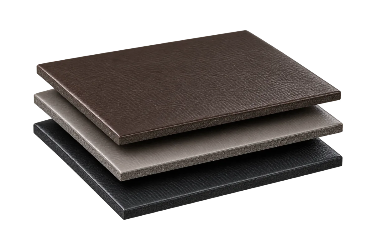 Corrected-grain leather with a sanded and embossed surface