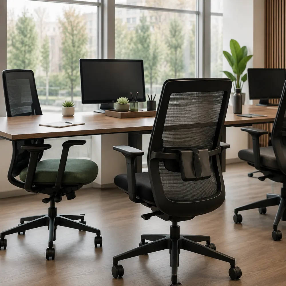 Task chairs at coworking hot desks