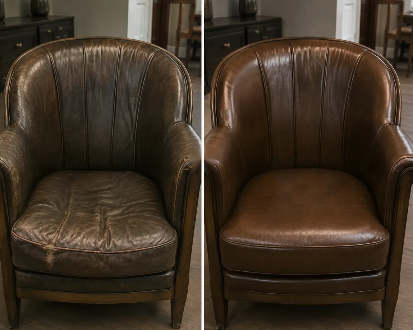 Coworking lounge chair before and after recolouring