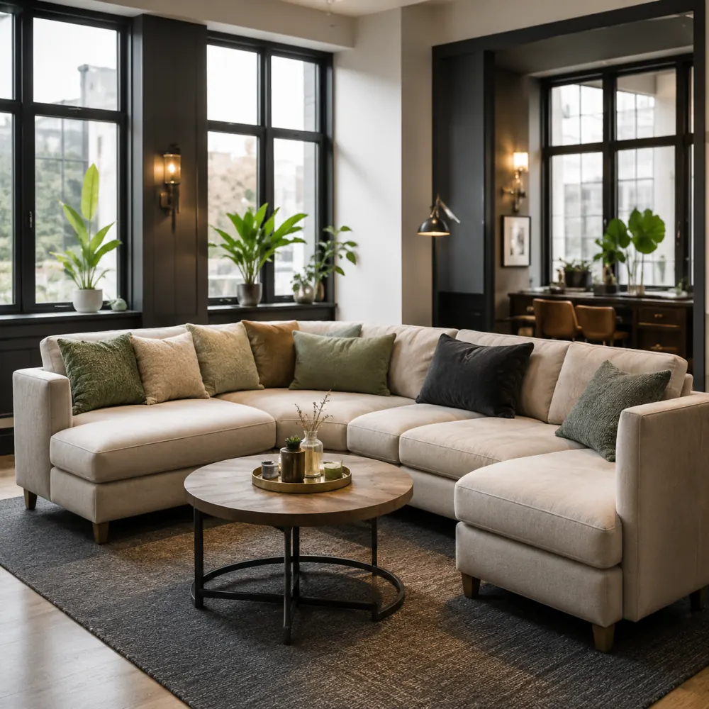 Coworking lounge sofa in a shared workspace lounge