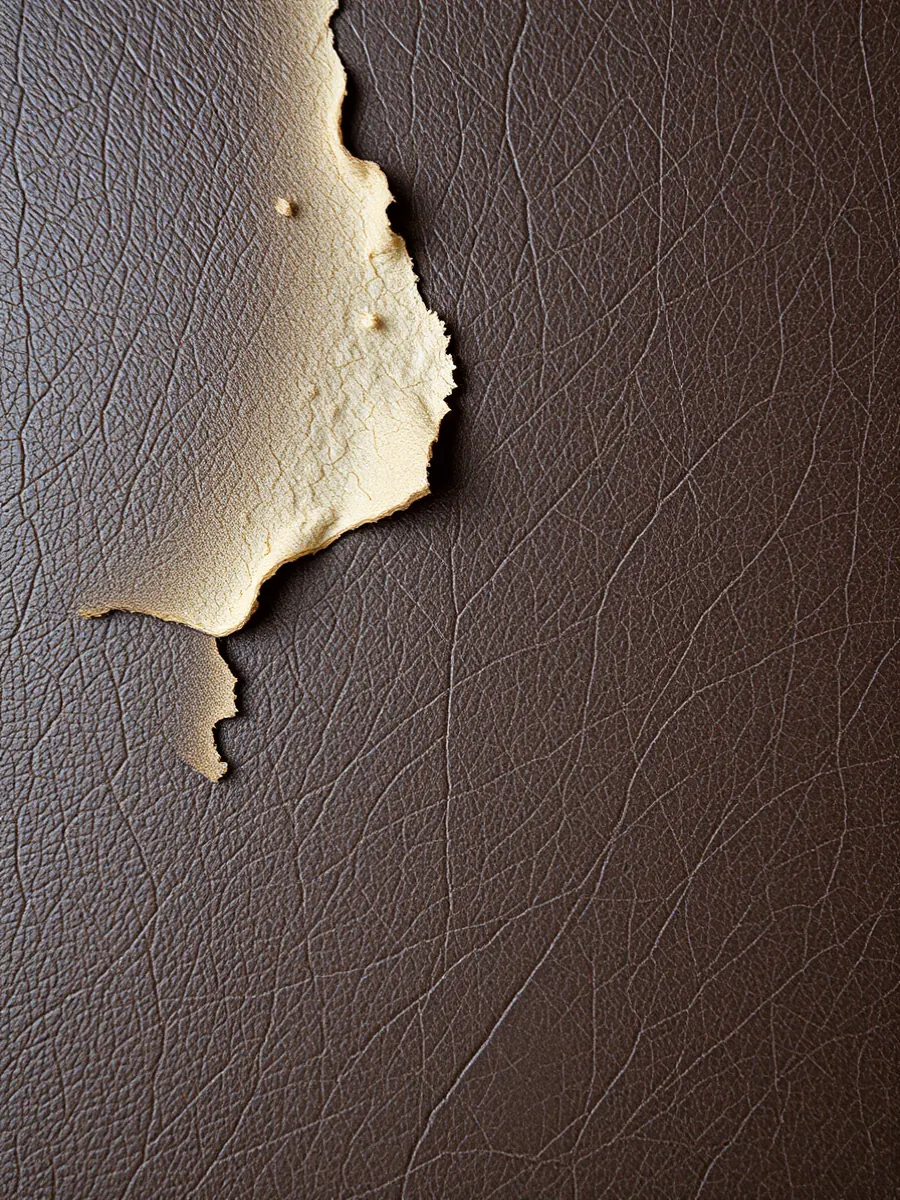 Bonded leather swatch showing surface delamination