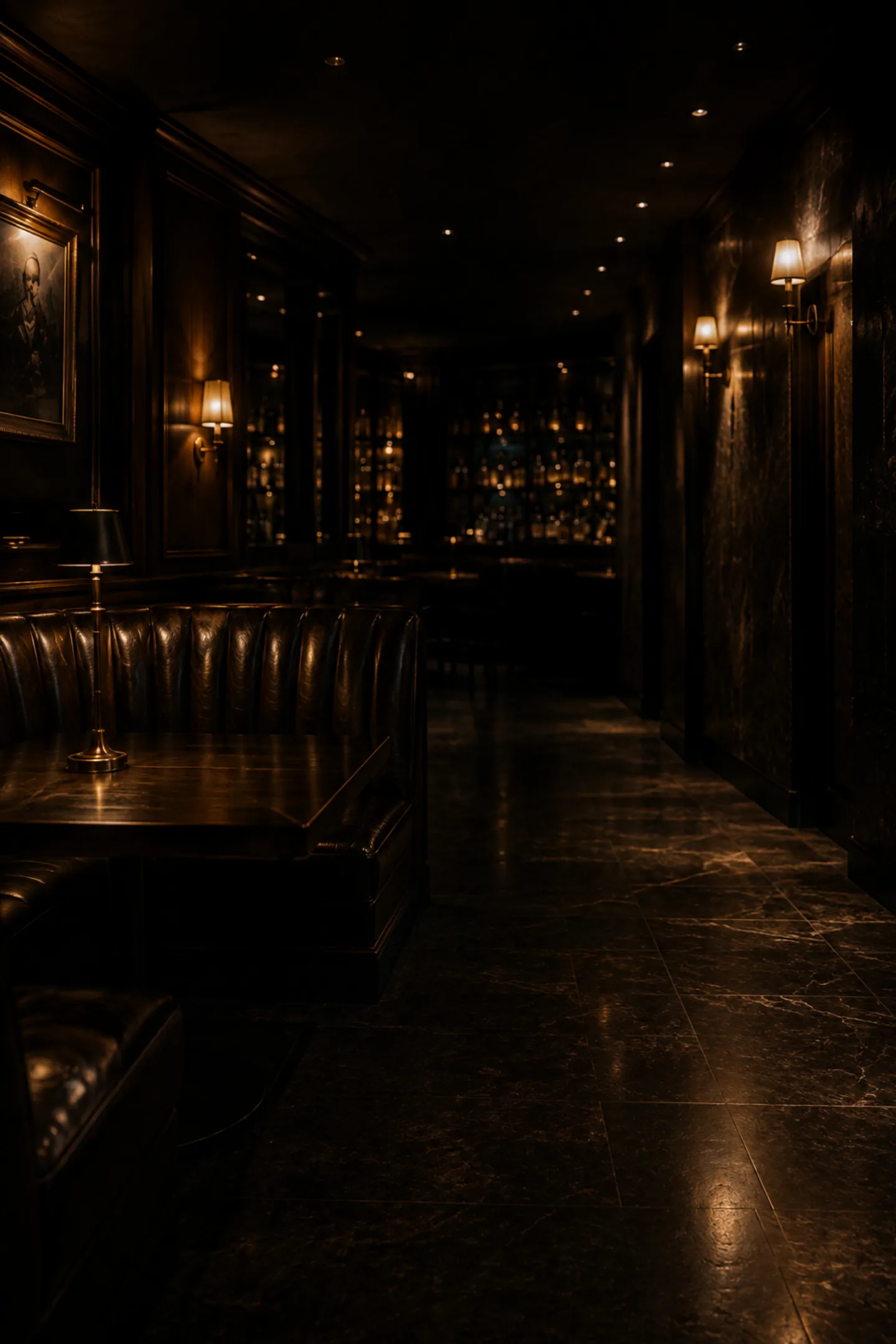 An empty New York City bar in the evening after close, stool and banquette seating ready for repair
