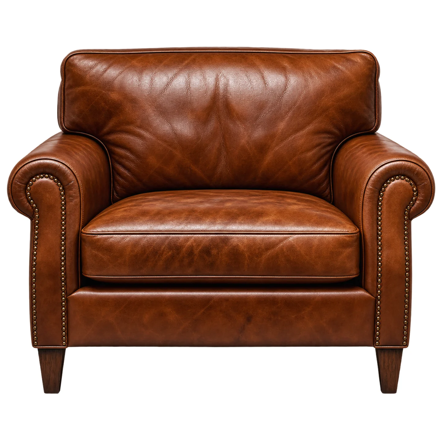 The same armchair developing a patina: warmer tones have come up and the colour now varies across the panels.