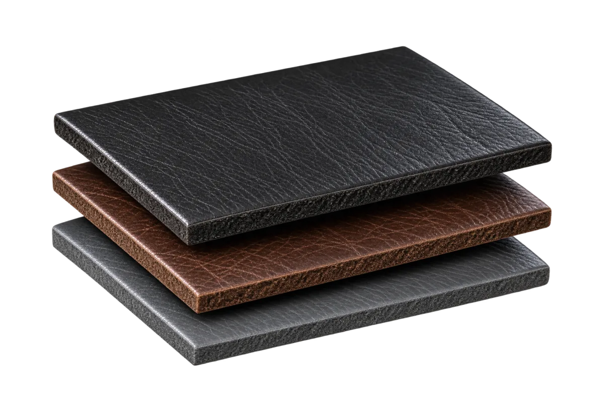 Full-grain leather with the natural grain surface left intact