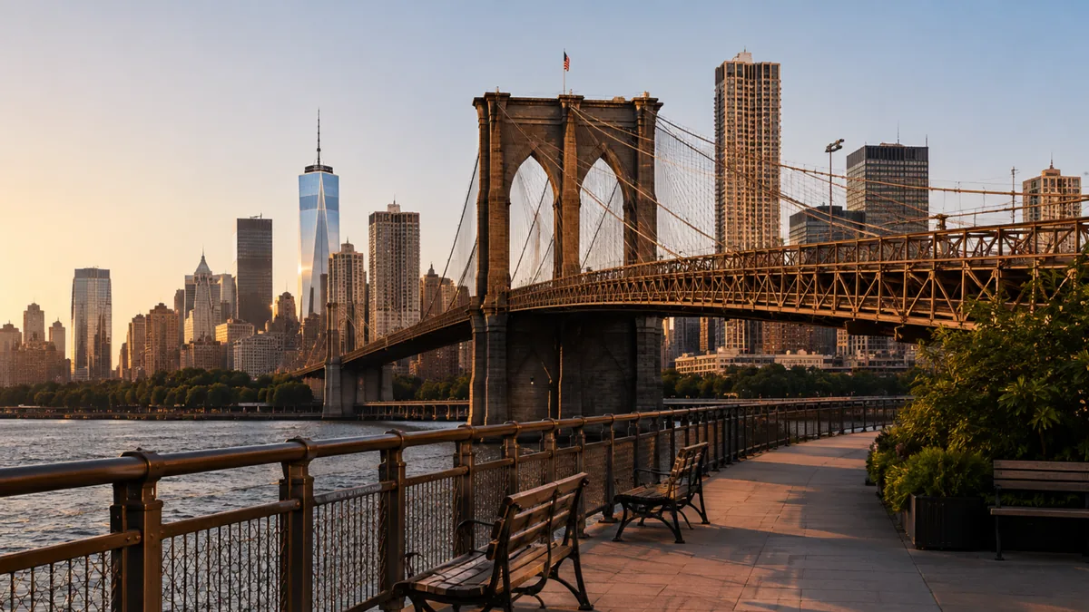 Furniture pickup and delivery in Brooklyn — the Brooklyn Bridge and the Lower Manhattan skyline