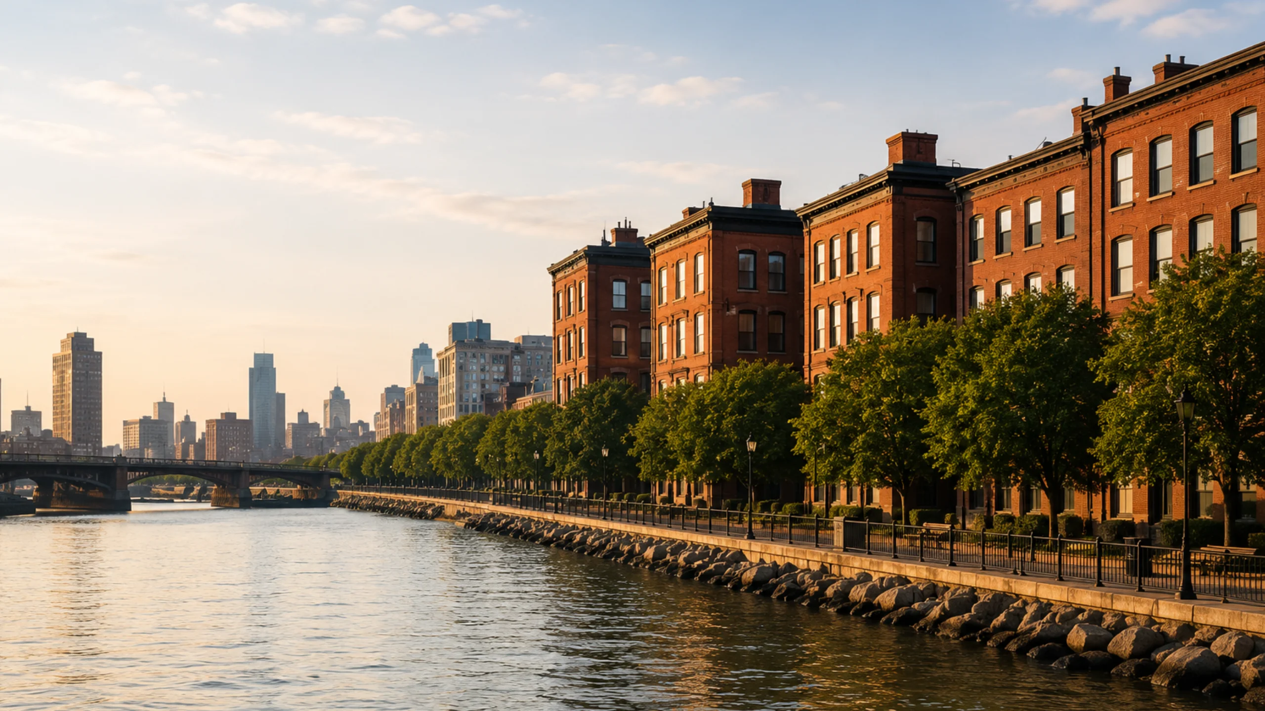 The Hoboken waterfront across the Hudson from Manhattan