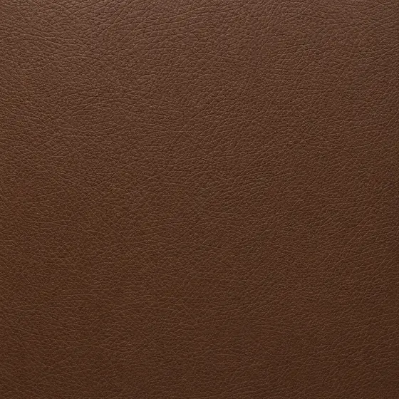 Macro swatch of brown faux leather with a printed grain over a fabric backing