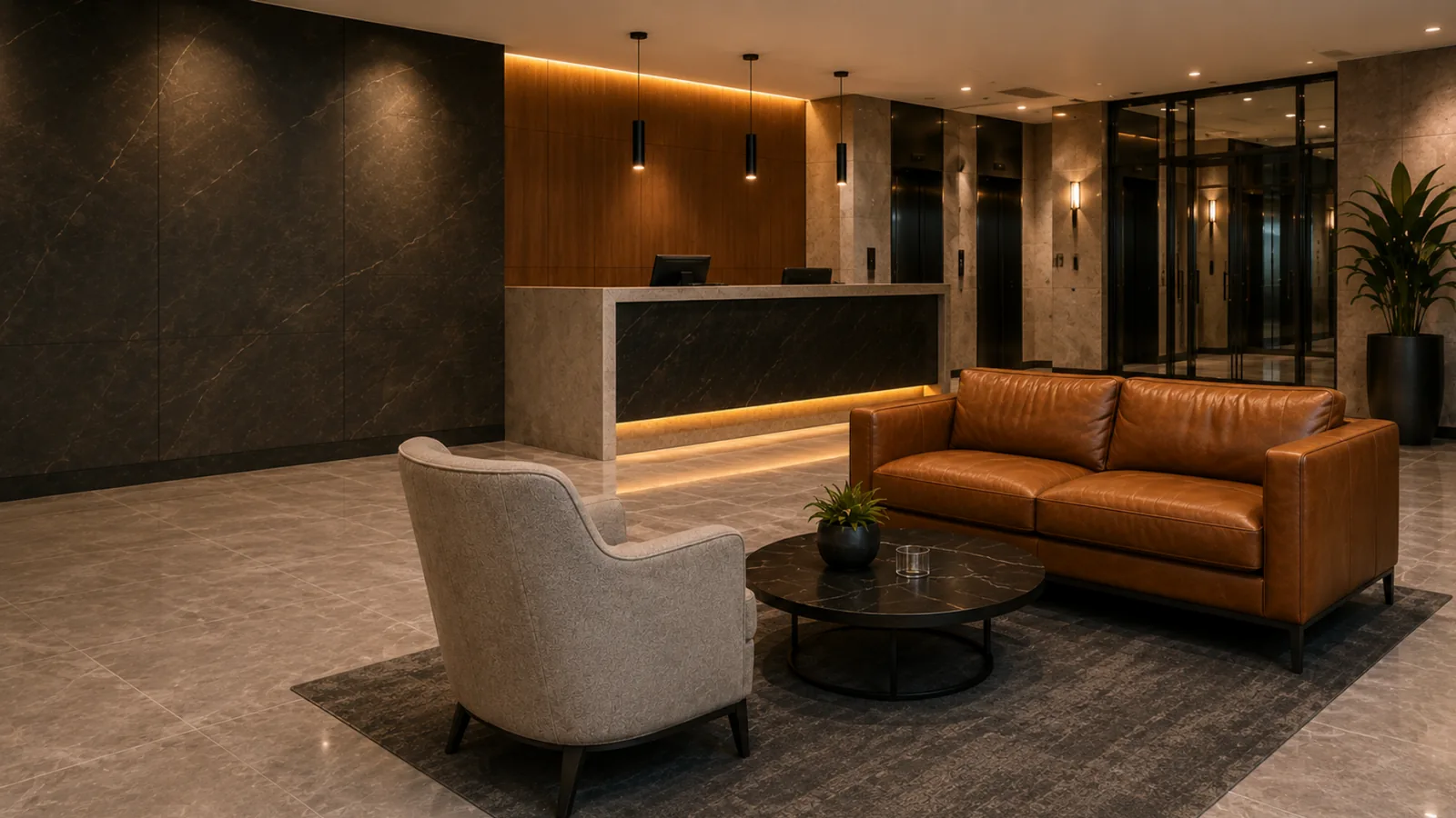 Hotel lobby seating group back in position after recovery
