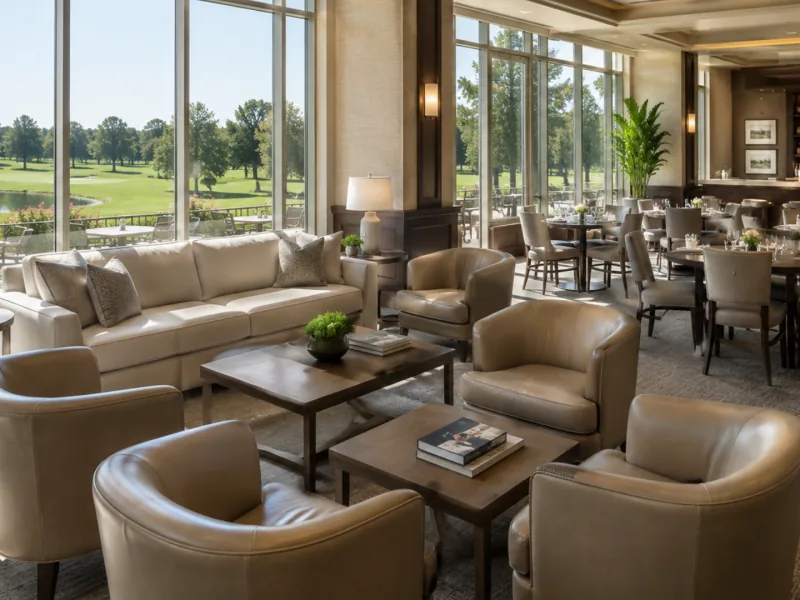 Traditional leather lounge seating in a private country club