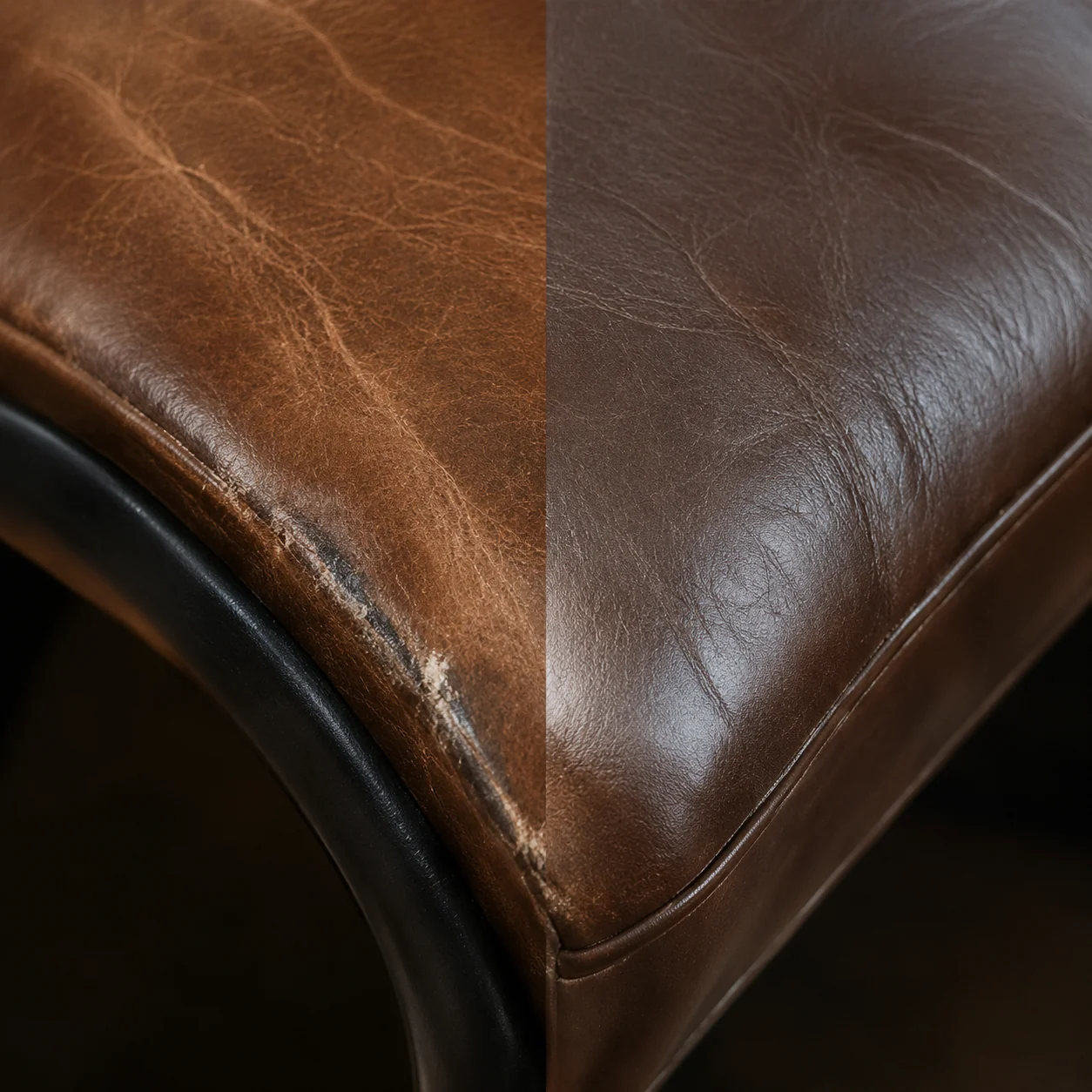 Close-up of a chair arm with newly matched colour and sheen