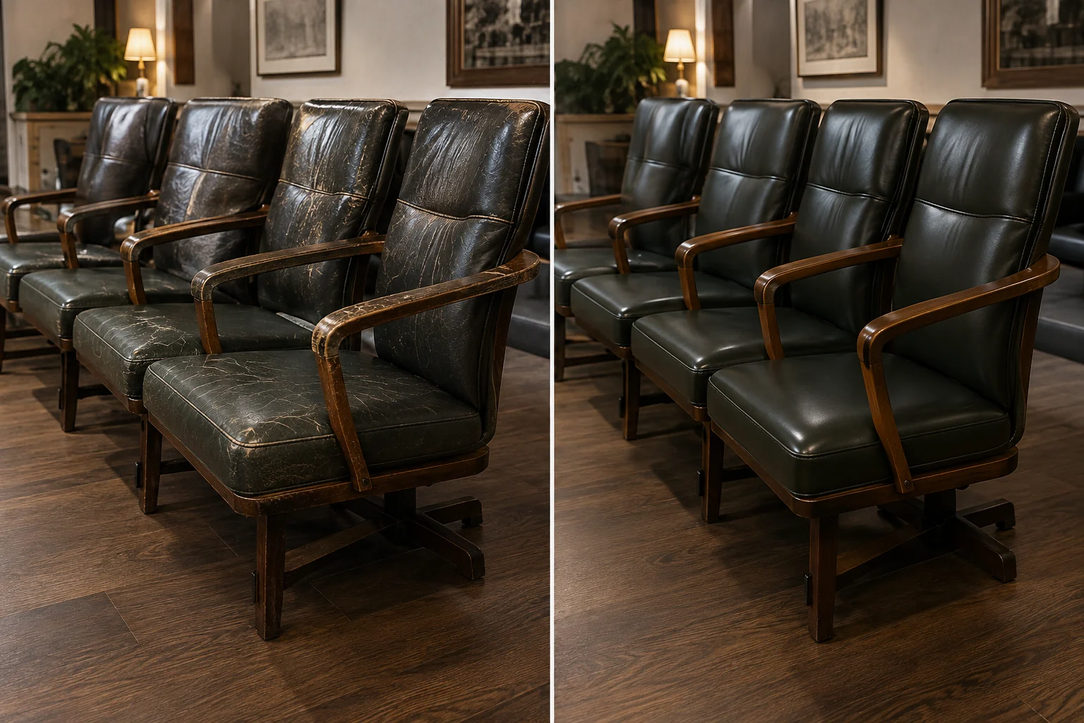 Set of law firm chairs before and after colour matching
