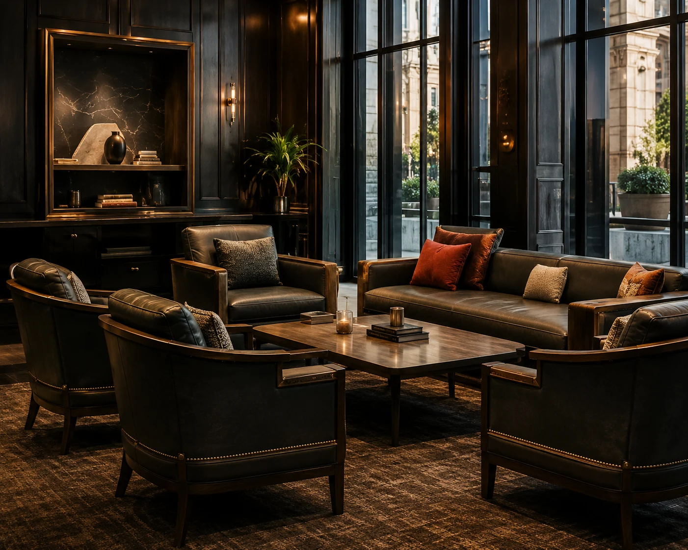 Leather lounge chairs and sofa in a law firm waiting area
