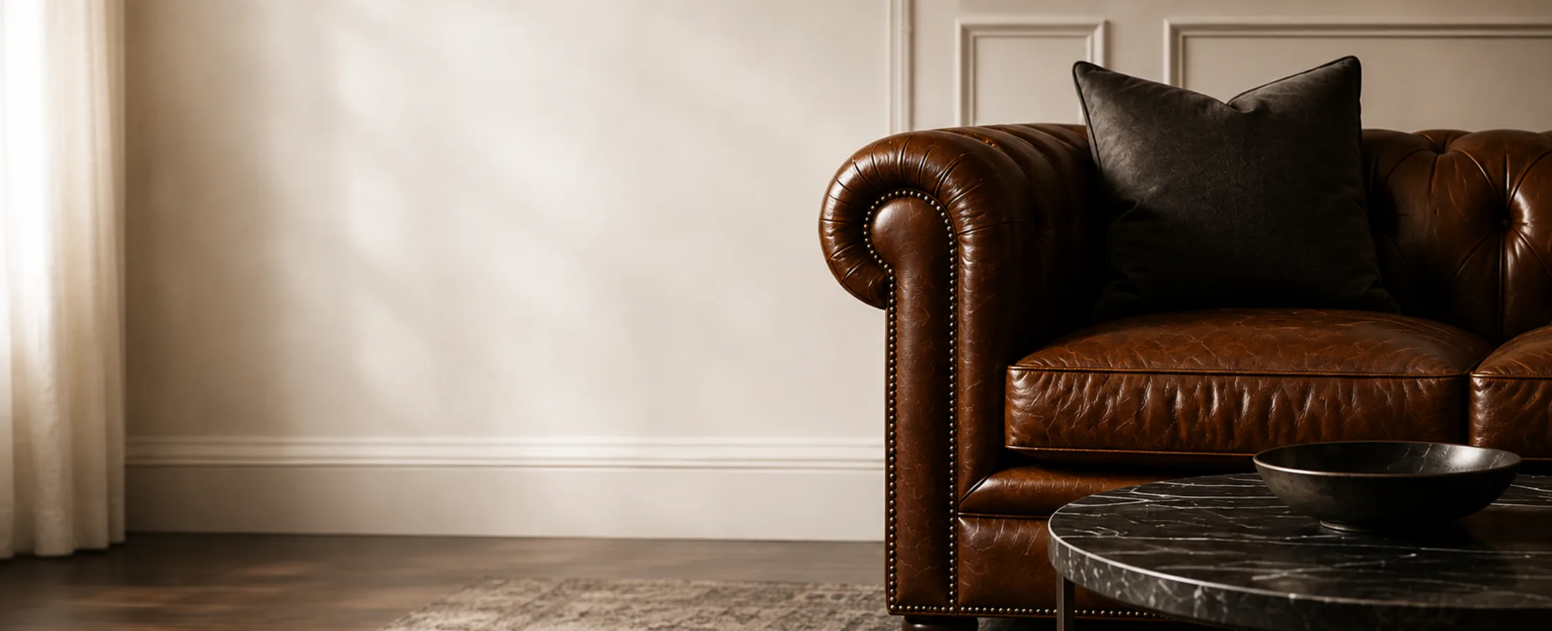 A commercial leather sofa assessed in the room before any pickup date is offered