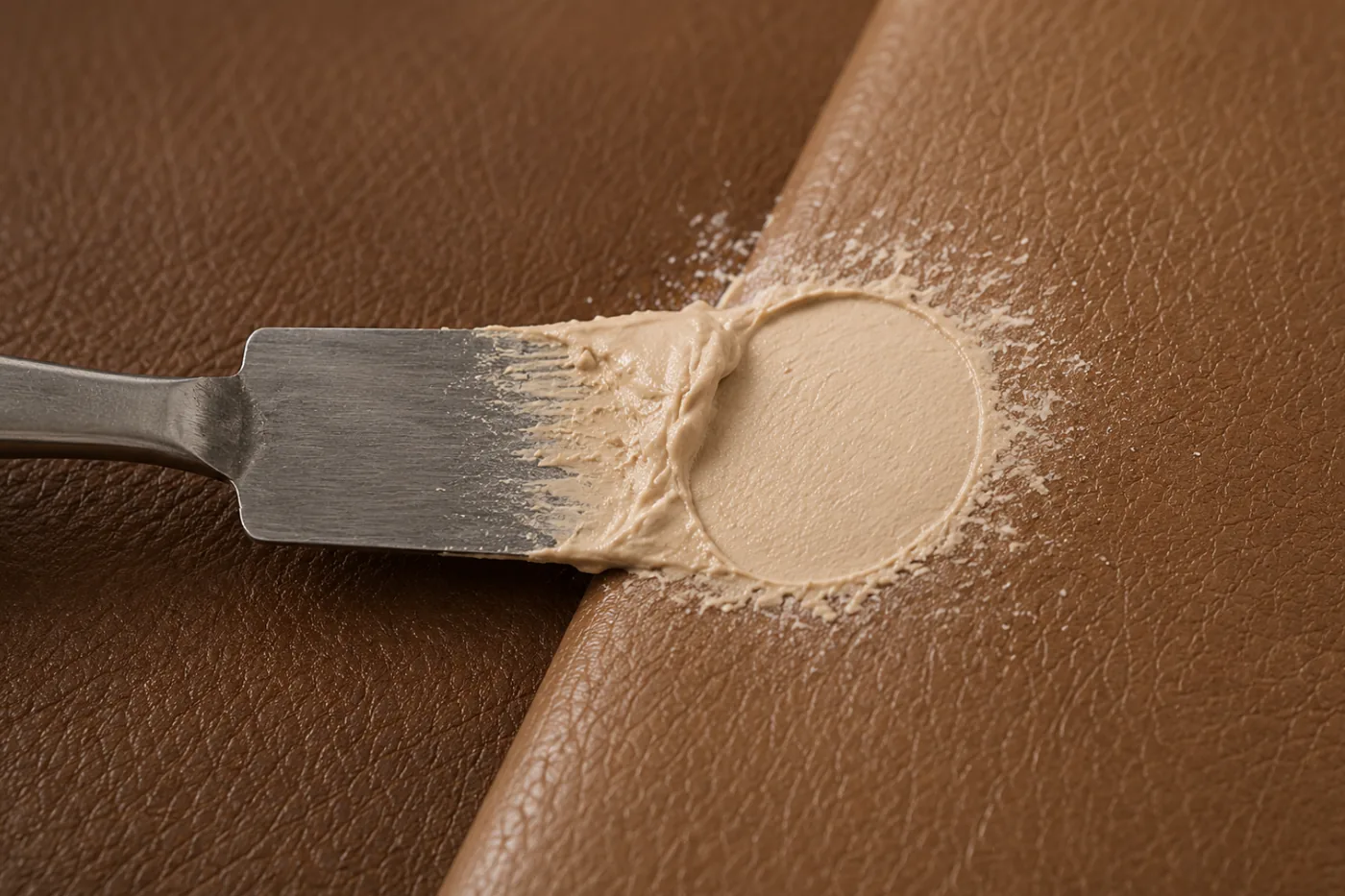 Leather panel being cleaned back before color restoration