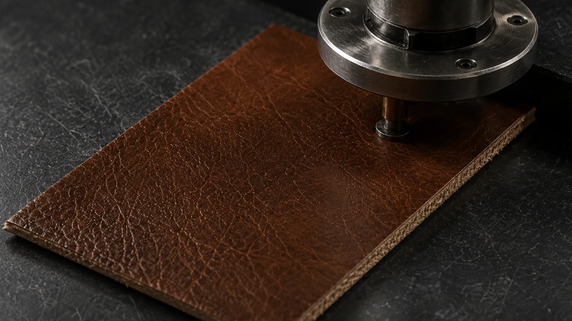 A leather cutting held on the bench for approval before the material is ordered