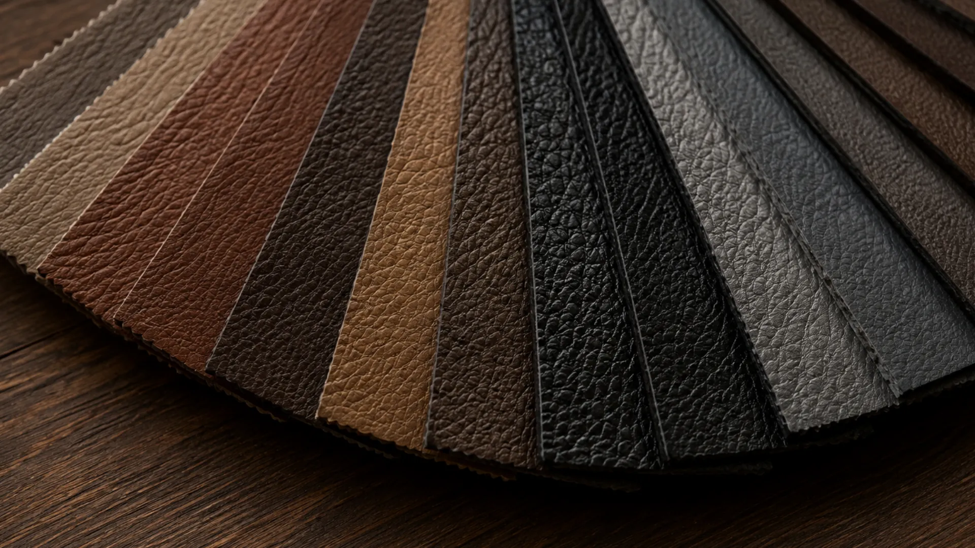 Fan of current leather swatches laid out to find the nearest article