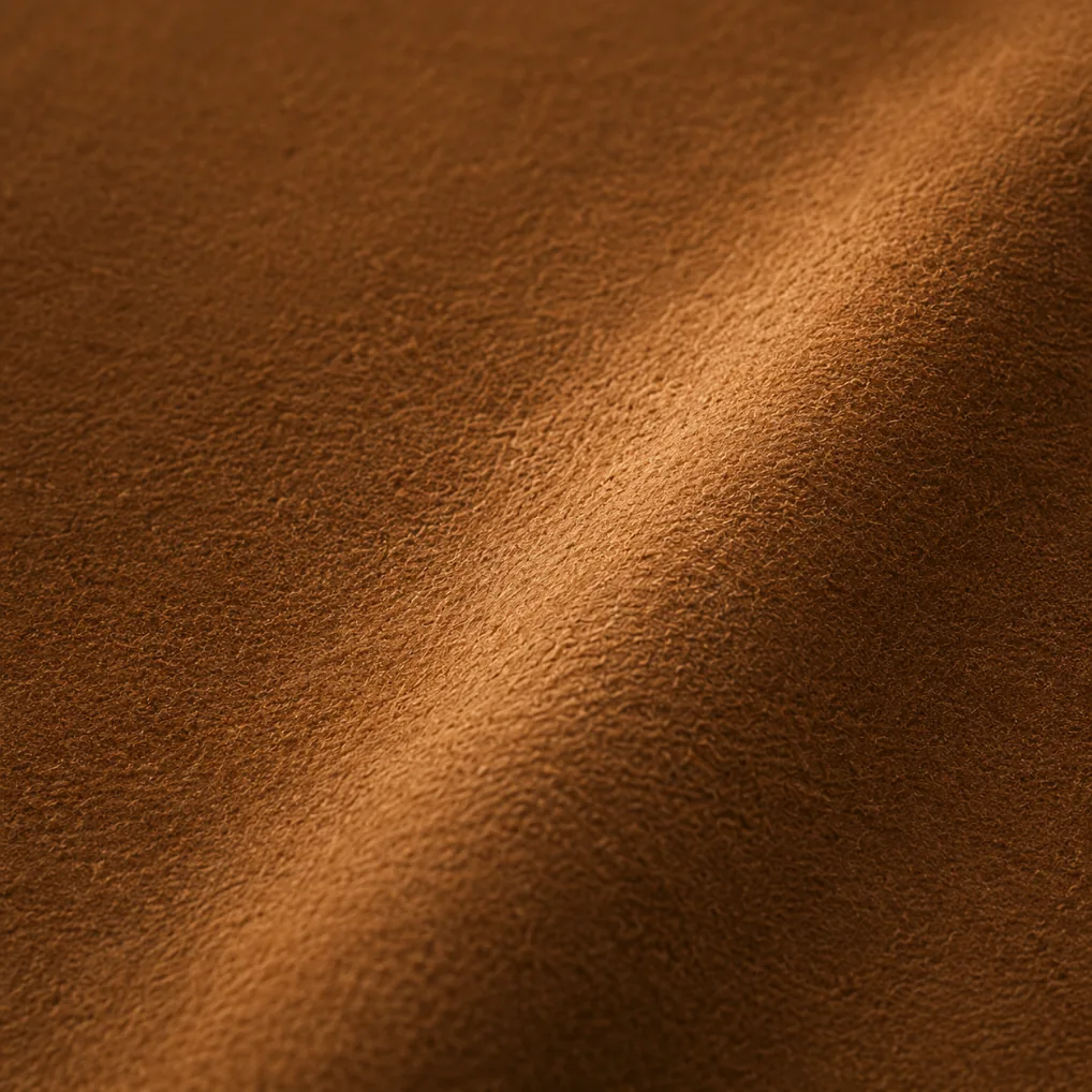 Nubuck leather panel in cool even morning light, showing low contrast between the surface fibers