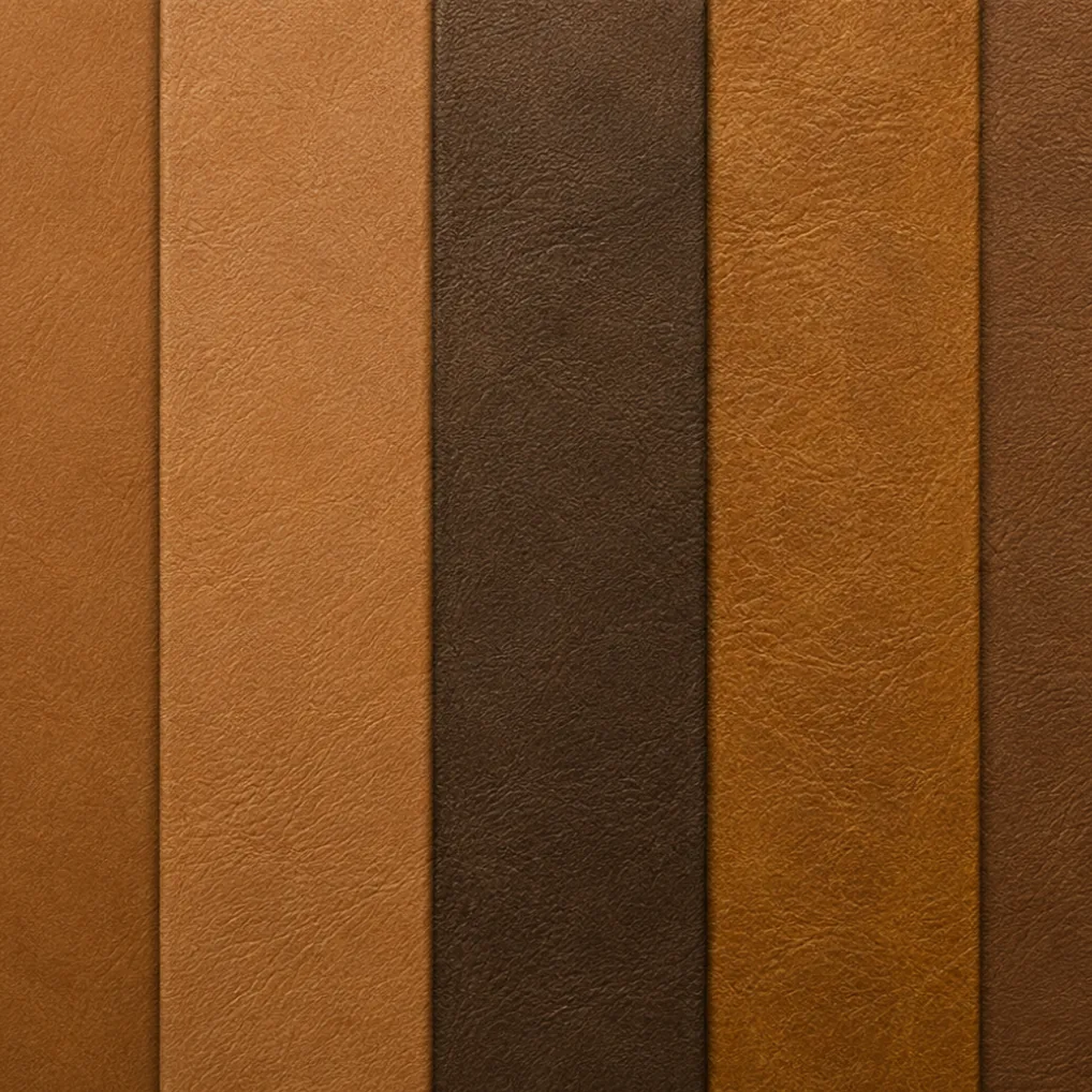 Five strips of nubuck in different natural tones set side by side