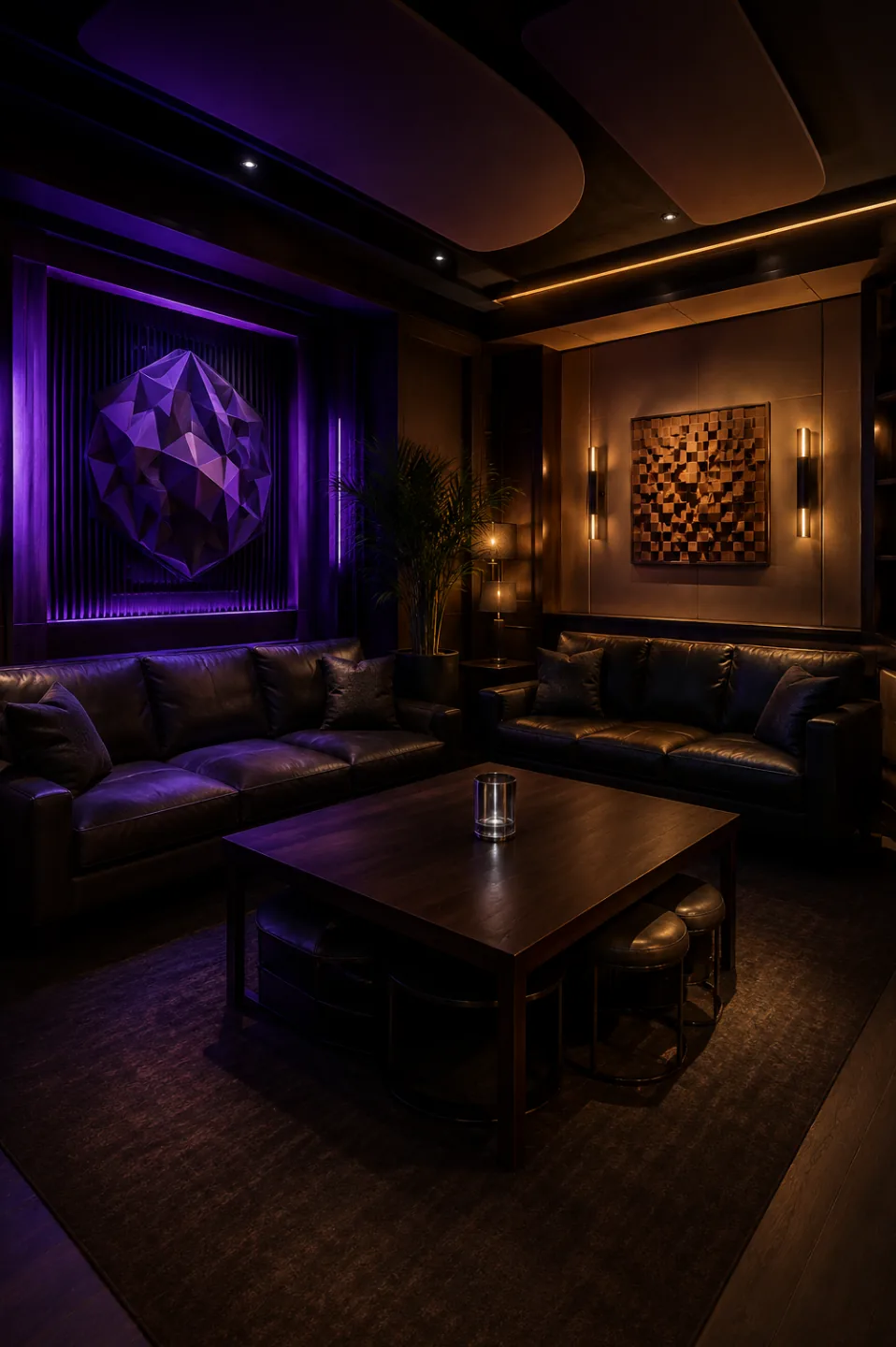 Nubuck lounge seating in a high-end entertainment space