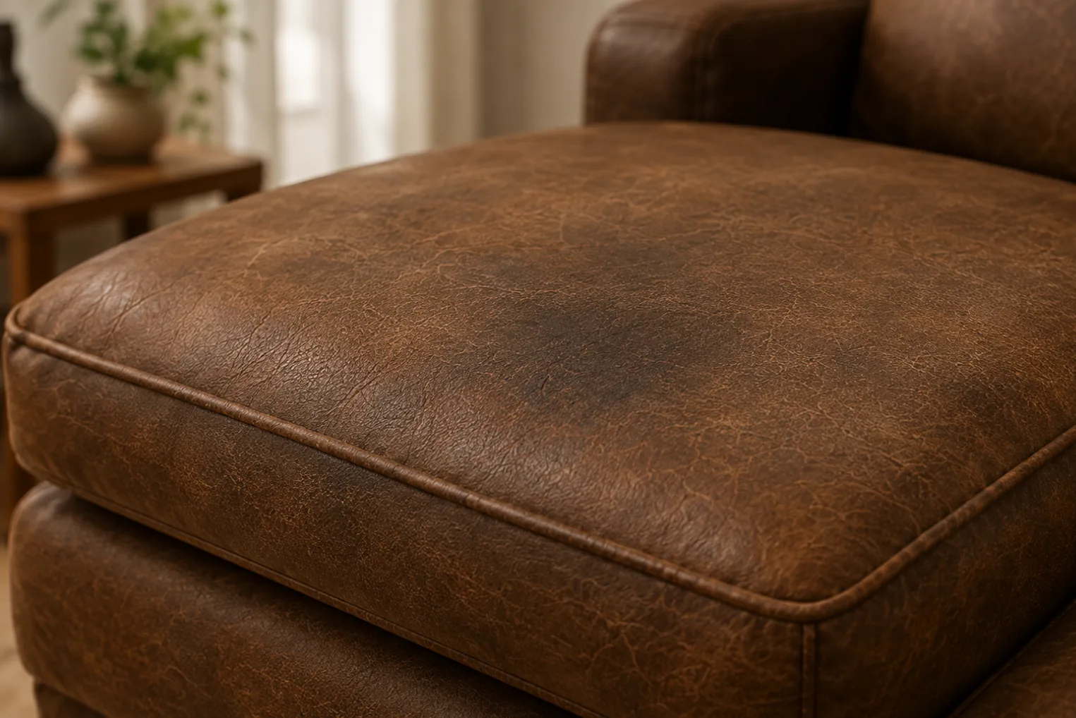 The center of a nubuck seat cushion, gradually altered by clothing and body contact