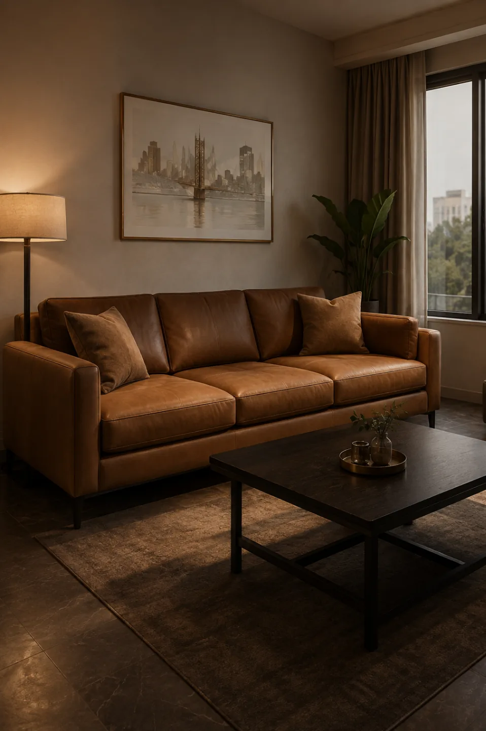 A nubuck sofa whose panels have been laid out for consistent tone