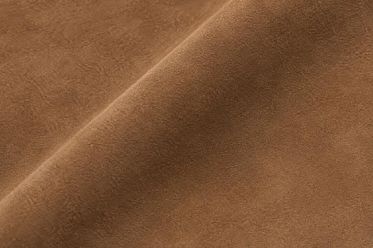 Nubuck leather swatch with a fine velvety nap