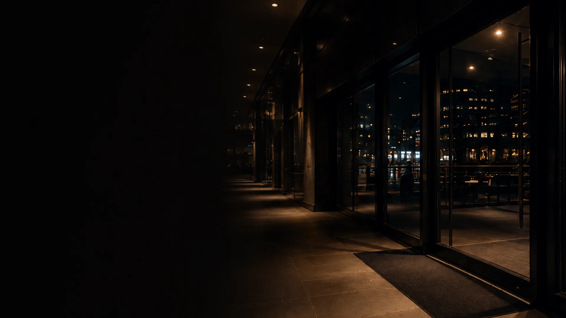 A completely empty New York City lobby in the middle of the night during a single continuous overnight run