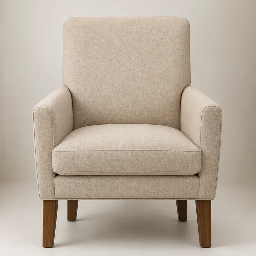 Performance fabric upholstery in a natural linen look on an armchair