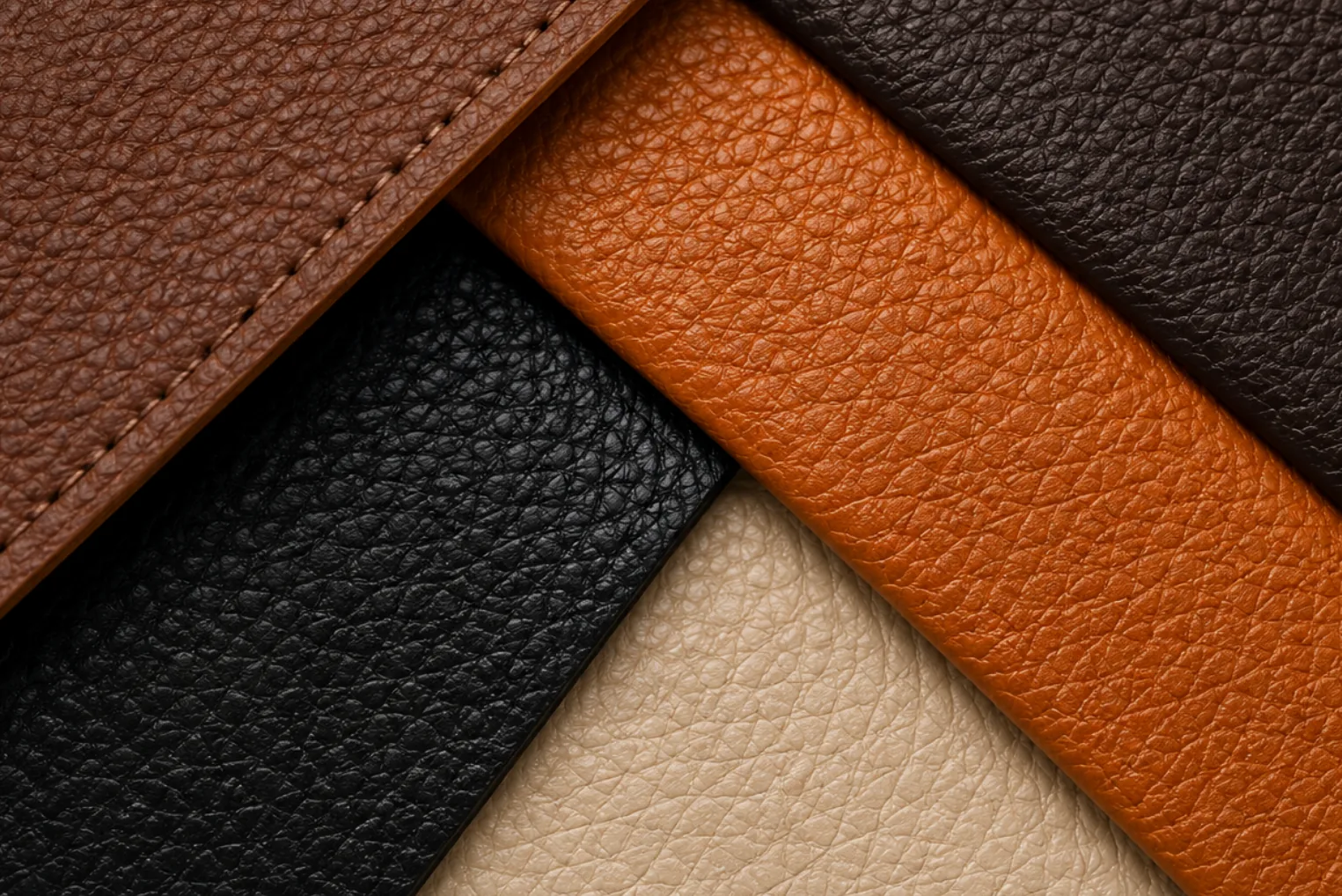 Fan of colored pigmented leather swatches used for matching