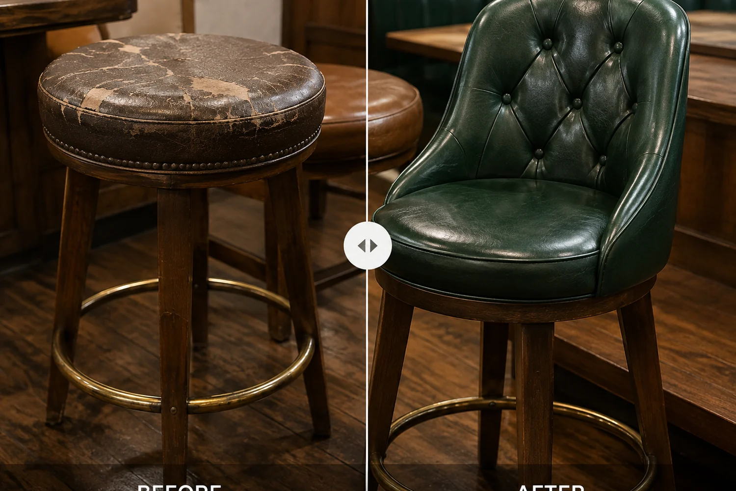 Bar stools before and after recovering
