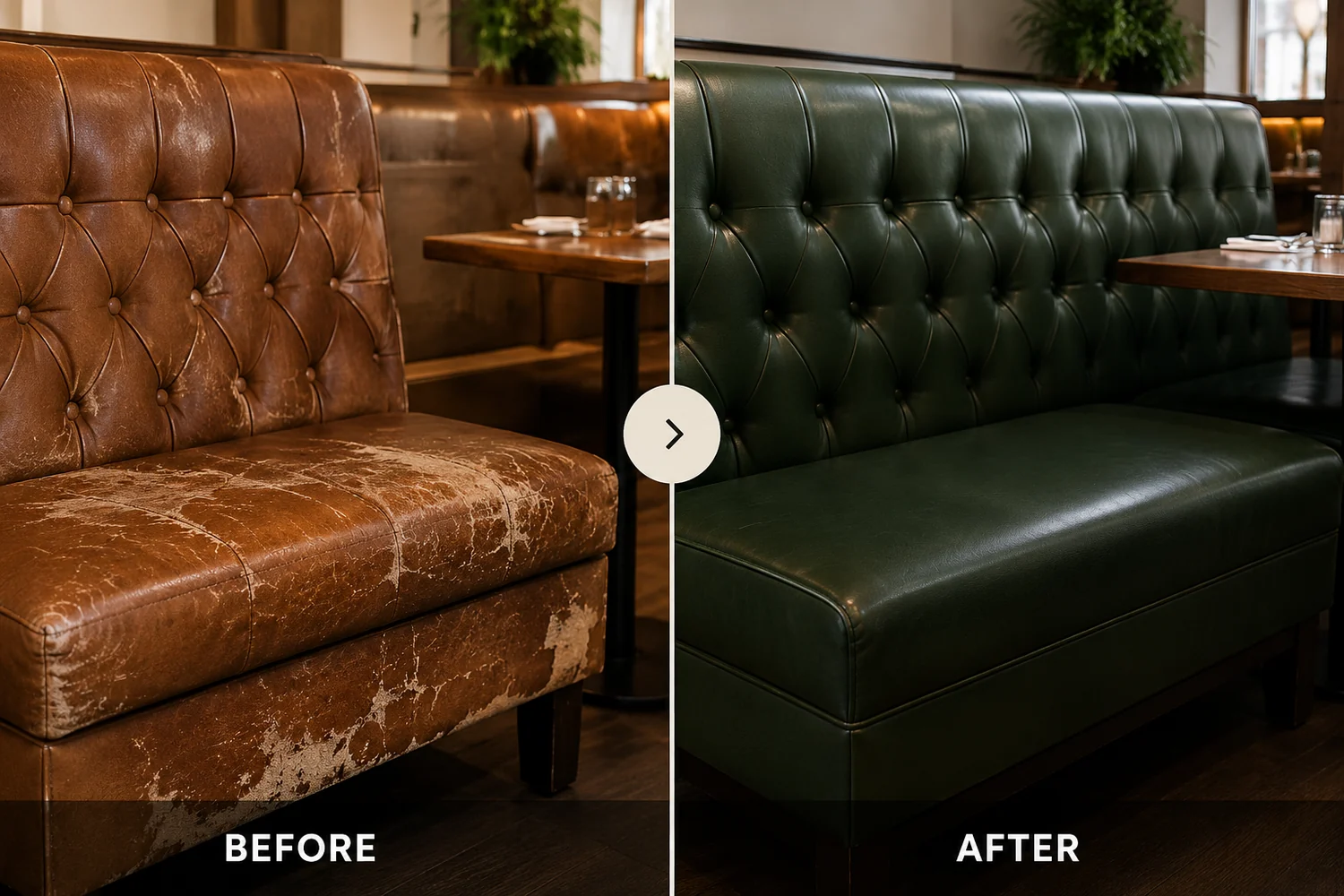 A booth before and after recovering