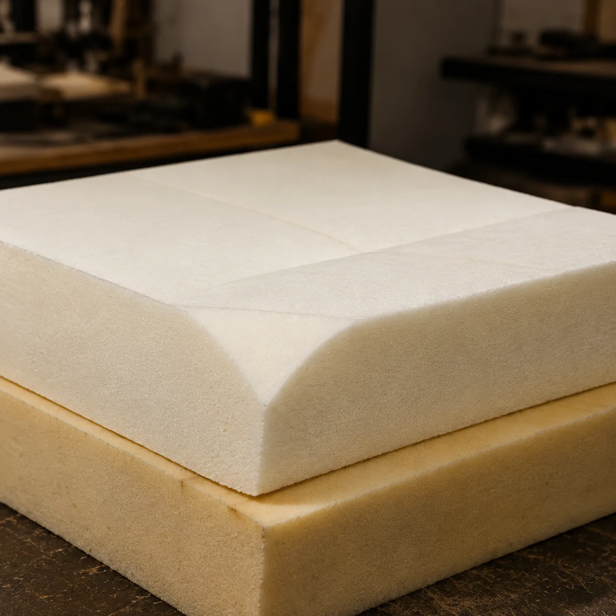 New white foam seat core cut square with a clean profile