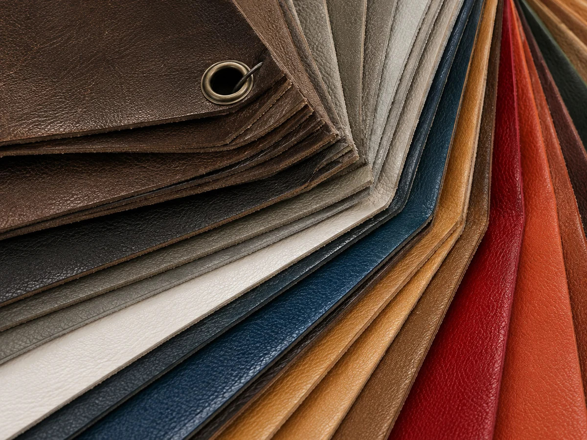 Fanned range of upholstery colour swatches for matching restaurant seating