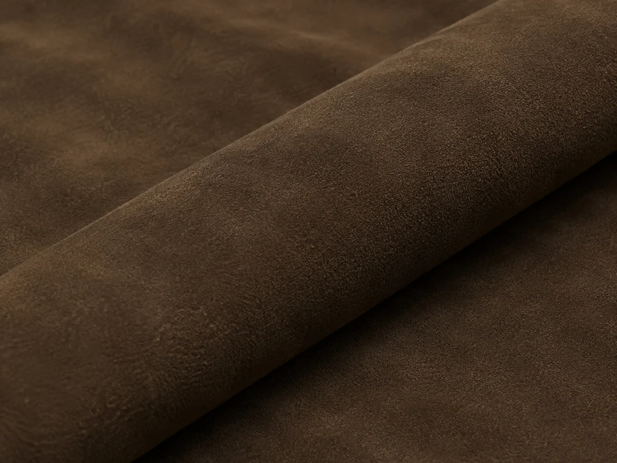 Brown suede and microsuede upholstery material for restaurant lounge seating