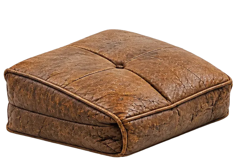 Restaurant seat cushion with compressed foam and collapsed front edge