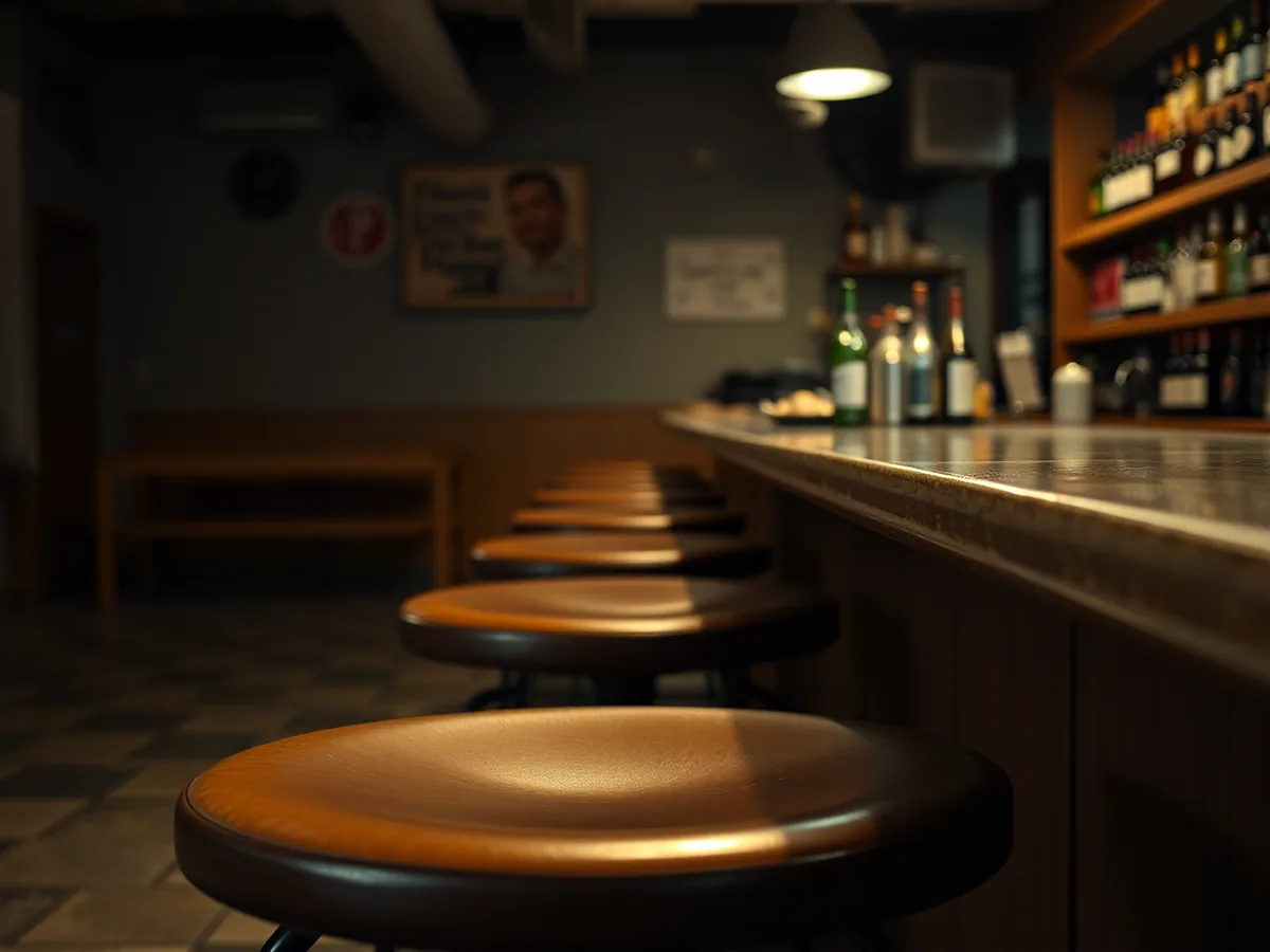 Vinyl-topped bar stools along a counter in a high-turnover bar
