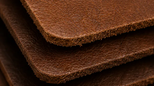 Stacked hide edges, the dye carried right through the grain layer