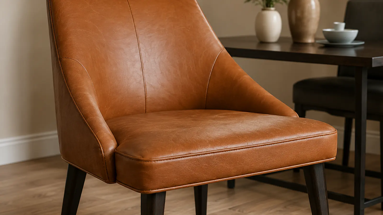 A leather dining chair at a table, the kind of occasional seat a coated split suits