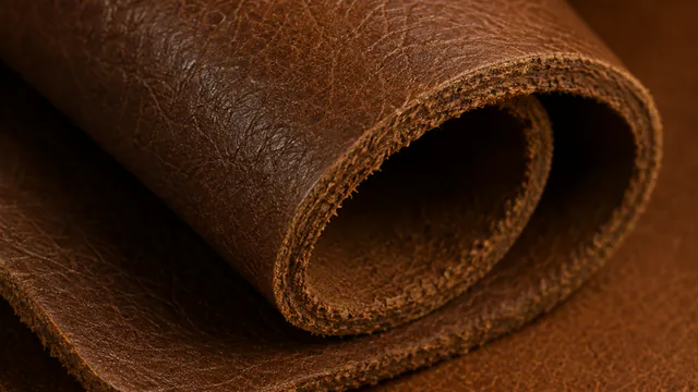 A grain hide rolled on itself, one continuous layer bending with no join