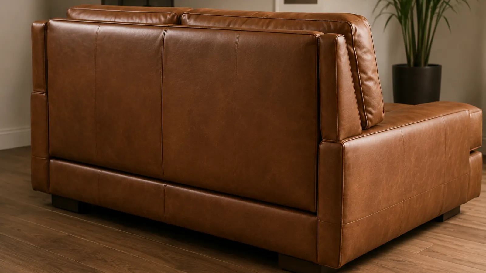 The outside back of a leather sofa, a flat panel that never takes weight or bends