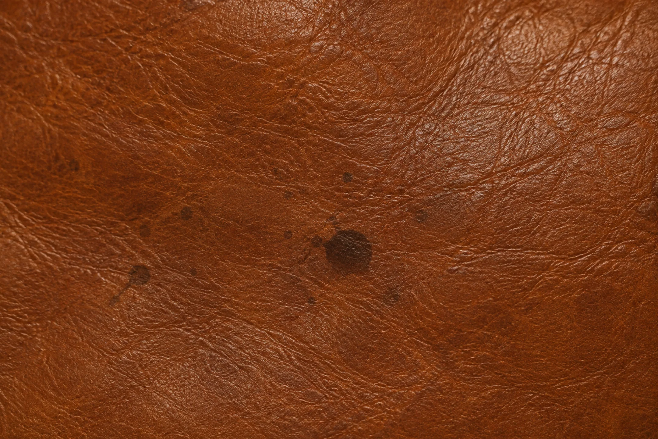 Absorbed stain on aniline leather that has soaked into the hide instead of sitting on the surface