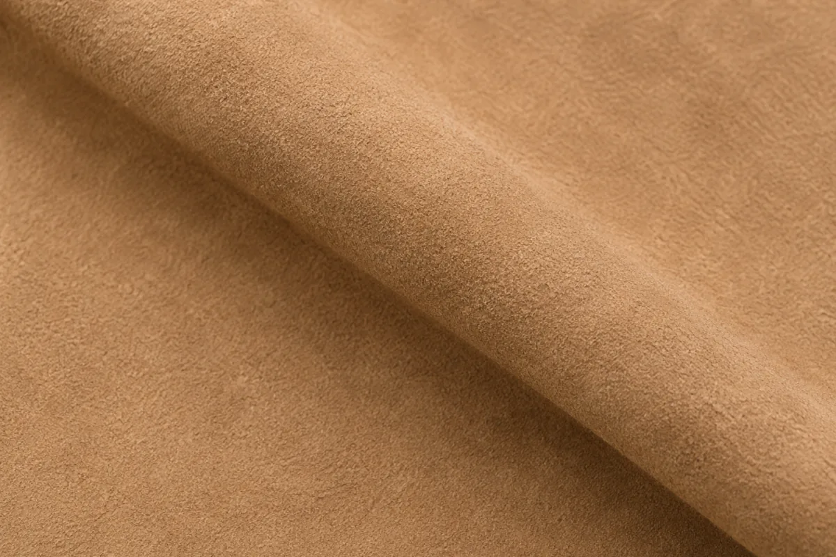 Suede swatch showing a soft napped finish