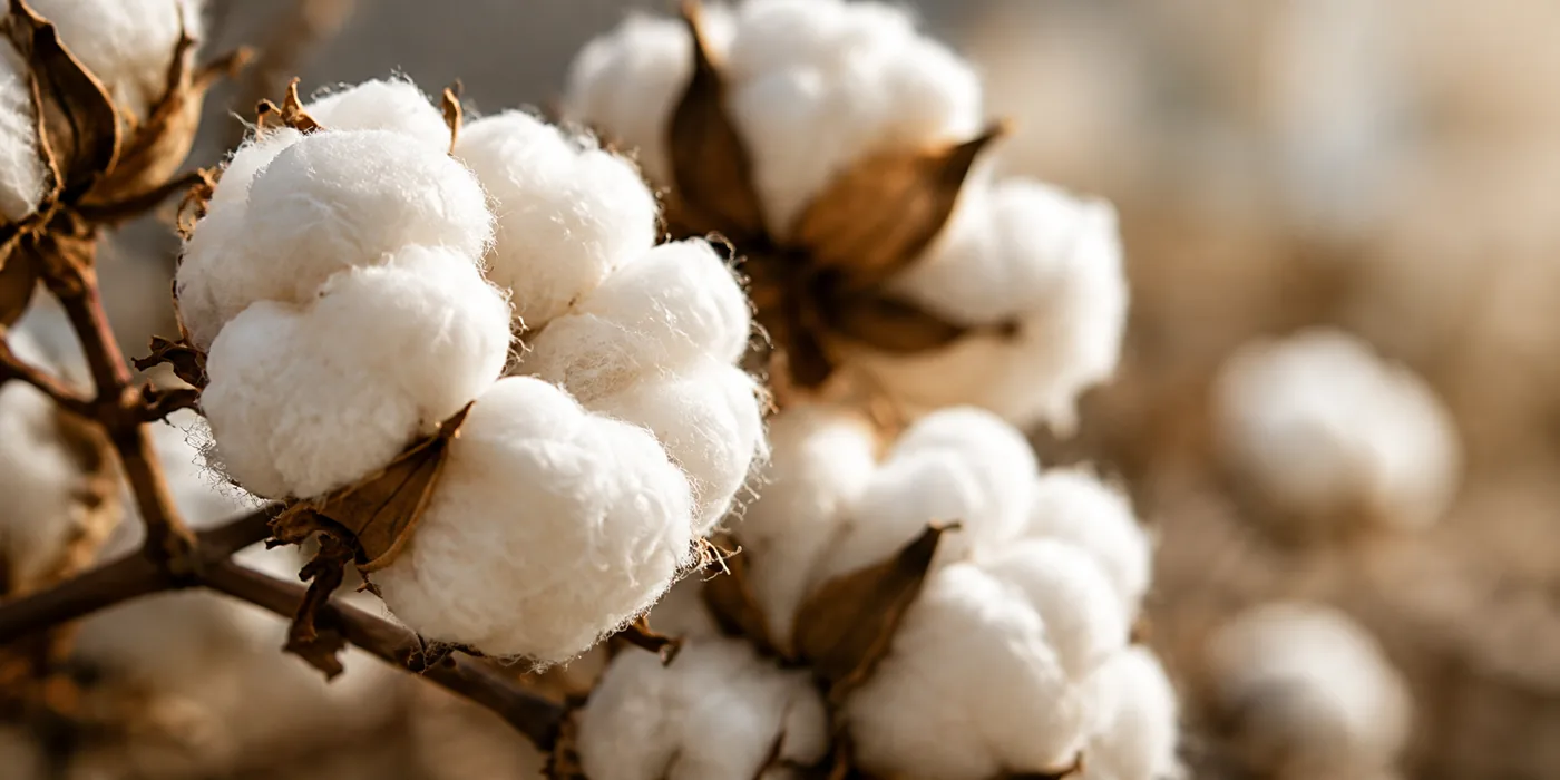 Cotton bolls on the branch, the raw fiber cotton upholstery yarn is spun from