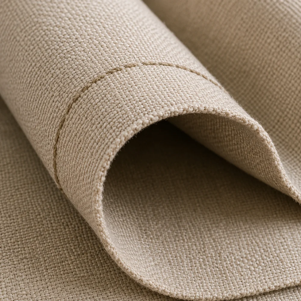 Rolled upholstery fabric showing the body and thickness of the cloth at the cut edge