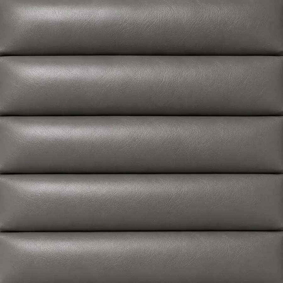 Grey leather in wide horizontal channels running across the panel