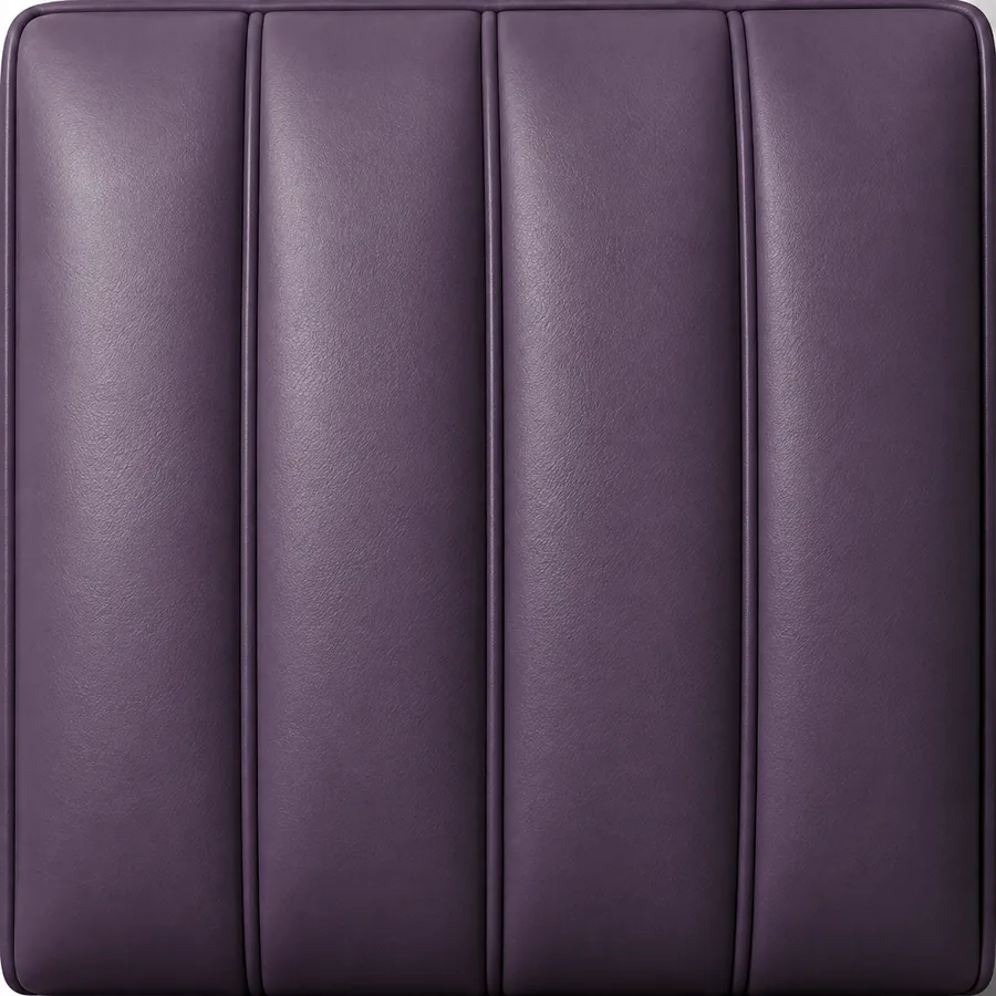 Aubergine leather formed into wide vertical channels with no buttons