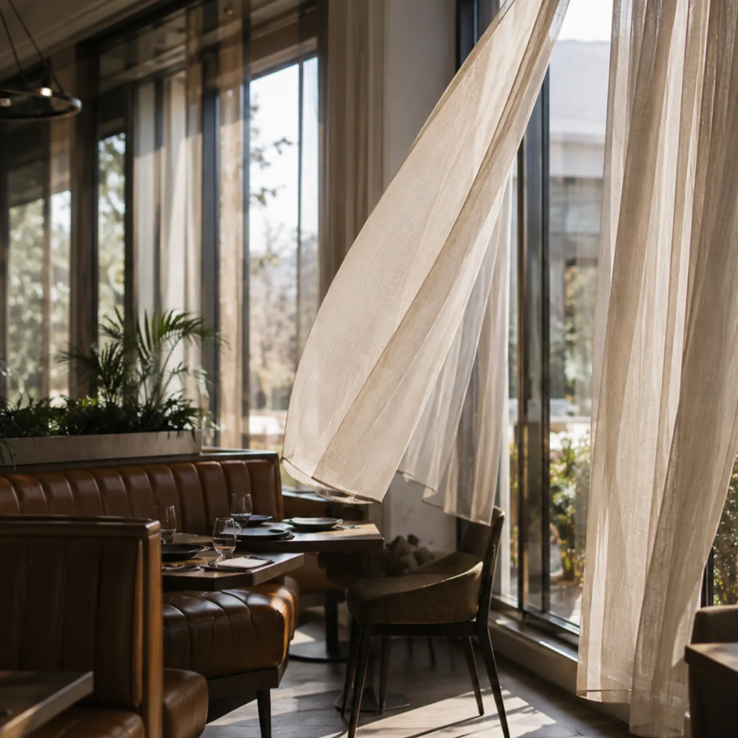 An open window carrying ordinary air movement through a room during on-site leather repair